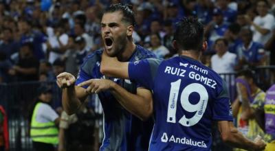 Jugadores de Emelec, durante un partido por la LigaPro, el 21 de marzo de 2024.