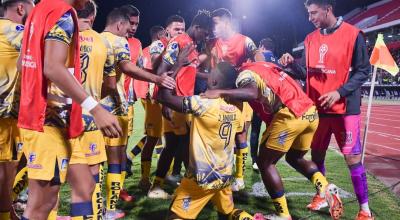 José Angulo celebra su gol ante Real Tomayapo, por la Copa Sudamericana, este 4 de abril de 2024.