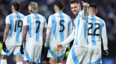 Giovani Lo Celso festeja un gol de Argentina ante El Salvador, en un partido amistoso, el 22 de marzo de 2024. 
