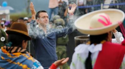 Daniel Noboa, durante la ceremonia de entrega del Bastón de Mando, en Otavalo.