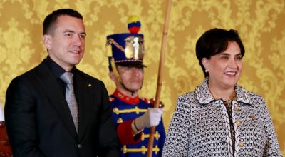 El presidente Daniel Noboa y la canciller Gabriela Sommerfeld en Quito, el 06 de febrero de 2024.