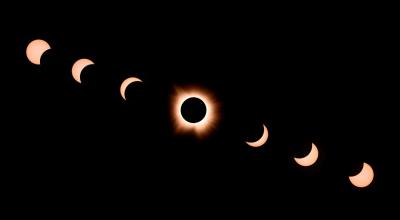 Composición de las fases del eclipse solar visto desde Estados Unidos, el 8 de abril de 2024.