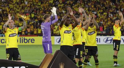 Jugadores de Barcelona SC, durante un partido de Libertadores, el 10 de abril de 2024.