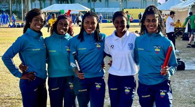 El equipo femenio de relevos 4x100 de Ecuador, antes de su participación en el Mundial de Bahamas, el 4 de mayo de 2024.