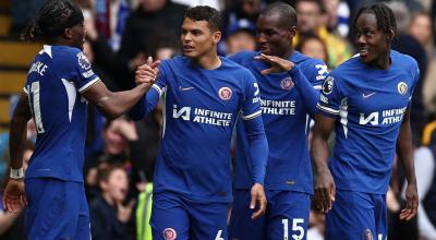 Jugadores del Chelsea celebrando su gol, 5 de mayo de 2024.