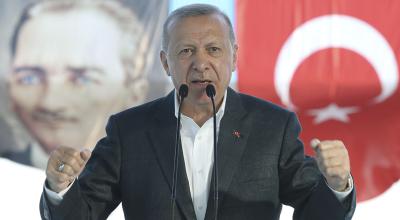 El presidente turco Tayyip Erdogan pronunciando un discurso, Turquía.