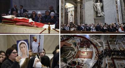 Imágenes de la capilla ardiente en el Vaticano para velar al Pontífice Benedicto XVI.