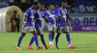 Jugadores de Emelec, durante el partido ante El Nacional por la LigaPro, el 16 de septiembre de 2023.