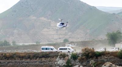 Helicóptero que transportaba al presidente iraní, Ebrahim Raisi, el 19 de mayo de 2024.