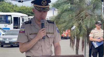 Xavier Rosero, nuevo comandante de la Policía en zona 4, en ceremonia de posesión el 22 de mayo de 2024.