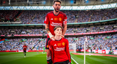 Los jugadores del Manchester United festejan un gol ante el City, en Wembley, el 25 de mayo de 2024.