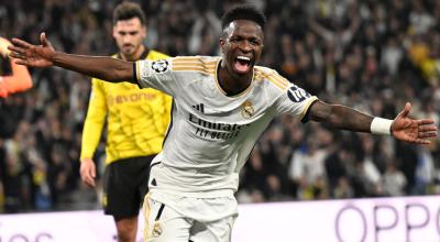 Vinicius Jr. celebrando su gol en la final de la Champions League, 1 de junio de 2024.