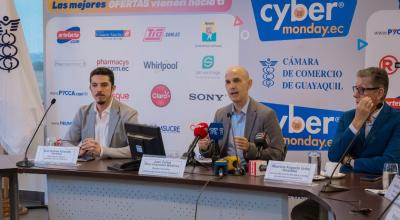 Juan Carlos Díaz, gerente de la Cámara de Comercio de Guayaquil, en una rueda de prensa sobre el Cyber Monday, el 6 de junio de 2024.