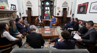 El presidente Daniel Noboa y el primer ministro de Canadá, Justin Trudeau, reunidos el 5 de marzo de 2024.