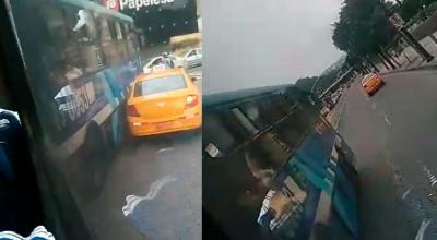 Unidad de la Metrovía se desvía para perseguir a taxi en Guayaquil.