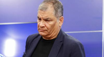 El expresidente de Ecuador, Rafael Correa, cuando se dirigó al Parlamento europeo, el 9 de abril de 2024.