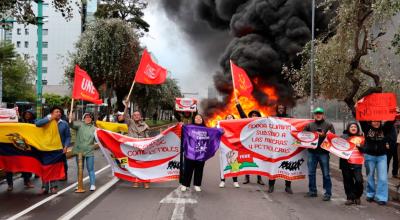 La UNE realiza protestas en Quito este 2 de julio de 2024.
