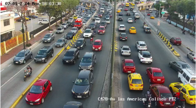 Fotografía de una cámara de vigilancia del Centro de Control Integrado de Tránsito y Transporte CCITT de la ATM el 1 de julio de 2024 en la Av. de as Américas.