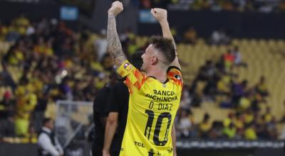 Damián Díaz festeja un gol de Barcelona SC ante Cobresal por Copa Libertadores, el 29 de mayo de 2024.