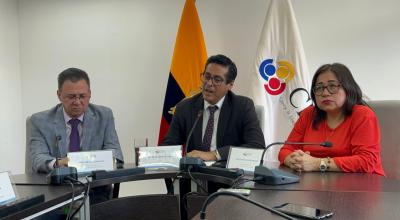 Pablo Beltrán, presidente del CES, en rueda de prensa. Quito, 8 de julio de 2024