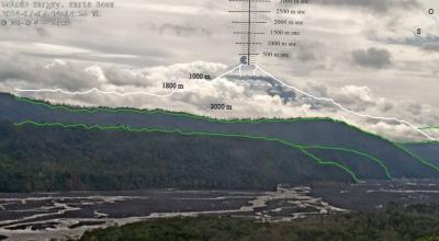 Imagen de un monitoreo del volcán Sangay, el 8 de julio de 2024.