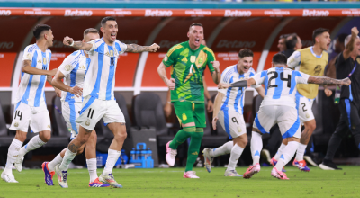 Los jugadores argentinos festejan en la final de la Copa América, en Miami, el 14 de julio de 2024.