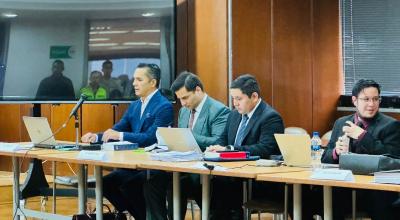 Wilman Terán (izq.), expresidente del Consejo de la Judicatura, en la audiencia en la Corte Nacional de Justicia.