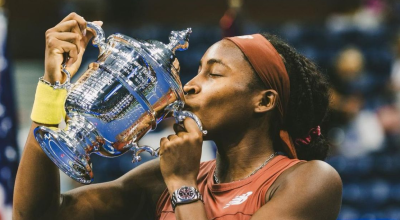 Coco Gauff celebra el Abierto de Estados Unidos el 9 de septiembre de 2023