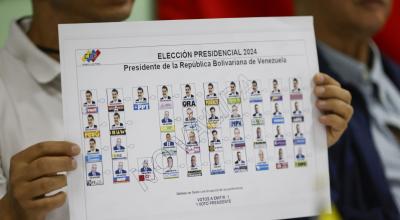 Una ficha de votación para las elecciones presidenciales de Venezuela, del 28 de julio de 2024.