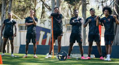 Jugadores de Liga de Quito durante un entrenamiento, el pasado 16 de julio de 2024.