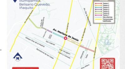 Mapa de la avenida Mariana de Jesús y las rutas alternas mientras duren los trabajos que inician el 1 de agosto de 2024.