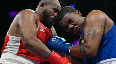 Gerlon Congo, en su combate por los cuartos de final en los Juegos Olímpicos de París, el 2 de agosto de 2024.