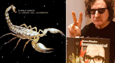 Portada de 'La lógica del escorpión' y una imagen de Charly García.