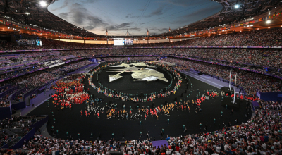 El Stade de France durante la ceremonia de clausura de los Juegos Olímpicos de París, 11 de agosto de 2024.