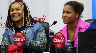 Neisi Dajomes y Angie Palacios durante una rueda de prensa en la Concentración Deportiva de Pichincha, 12 de agosto de 2024.