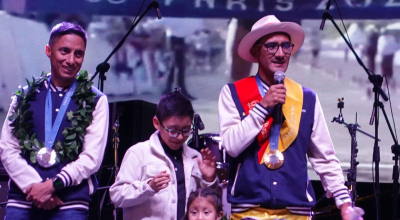 El campeón olímpico Daniel Pintado en su recibimiento en Cuenca, el 13 de agosto de 2024.