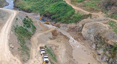 Reencauce del río Toachi, que alimenta al proyecto hidroeléctrico Toachi Pilatón, el 16 de agosto de 2024.