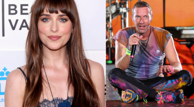 Collage de Chris Martin y Dakota Johnson con imágenes de AFP.