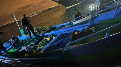 Lanchas pesqueras que transportaban droga en las costas de Manta, en Manabí, el 22 de agosto de 2024.