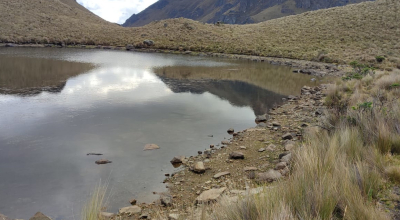 Laguna del Parque Nacional Cajas que presenta niveles más bajos por la sequía higrológica.