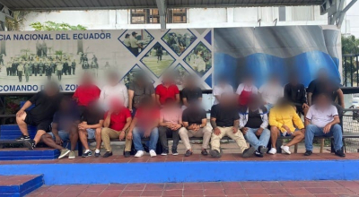 Fotografía publicada el 24 de agosto de 2024 por la Policía Nacional con los detenidos en la narcofiesta de Milagro, y que serían parte del grupo criminal Los Águilas.