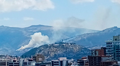 Quito: Columna de humo se divisa en El Panecillo por incendio forestal en San Luis de Chillogallo