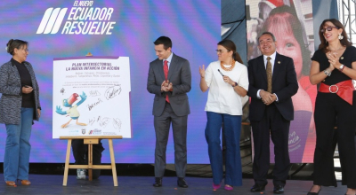 El presidente Daniel Noboa estuvo presente este 28 de agosto de 2024 en el lanzamiento del plan Nueva Infancia en Acción.