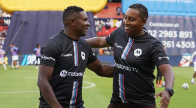 Jairo Campos y Leonardo Soledispa en el estadio Rodrigo Paz Delgado, 1 de septiembre de 2024.