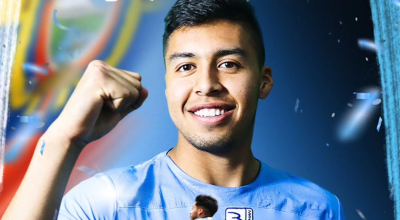 El jugador de Macará, Mateo Viera, en un afiche de la convocatoria de Ecuador para la doble fecha de Eliminatorias de septiembre 2024.