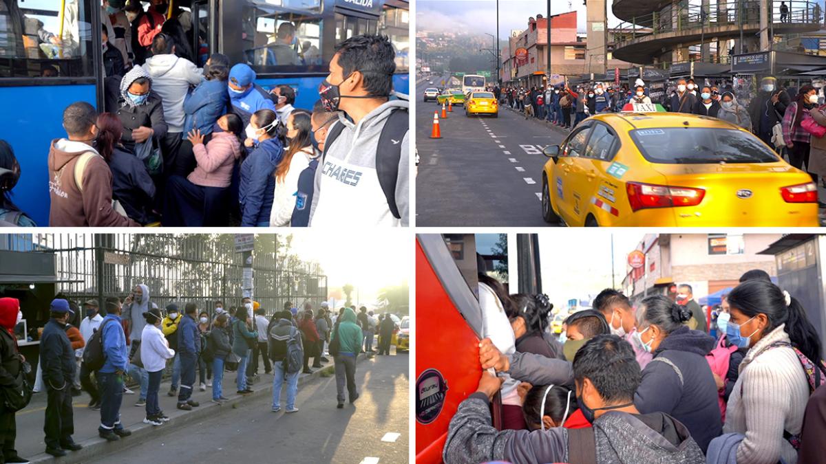Desorden y aglomeraciones por falta de buses urbanos en Quito