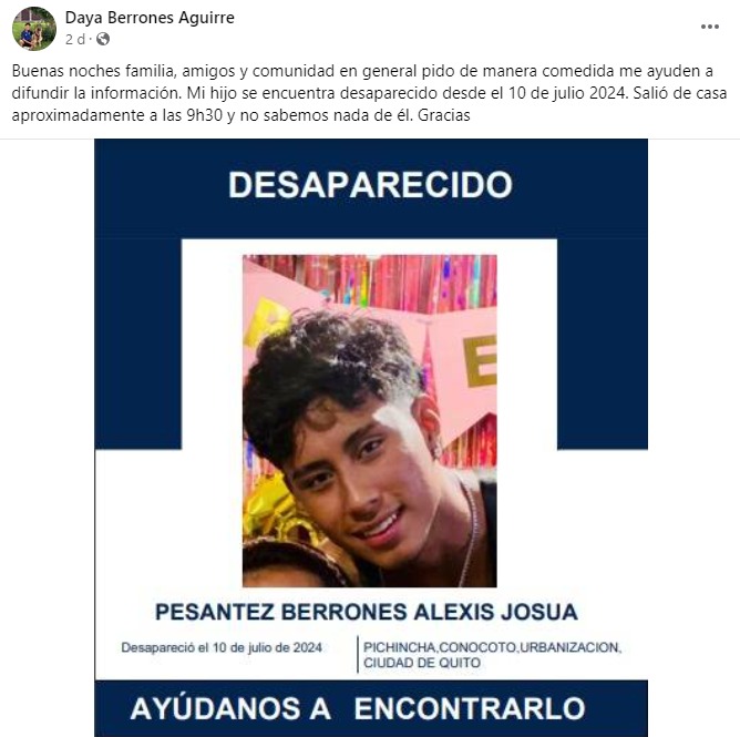 Adolescente Lleva Desaparecido Seis D As En Quito